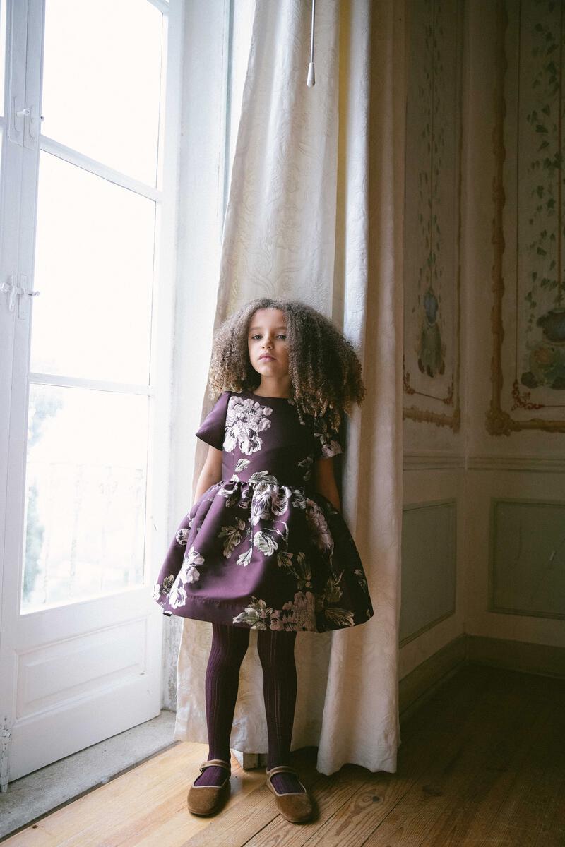 Doreen Toddler Dress in Deep Mulberry Jacquard