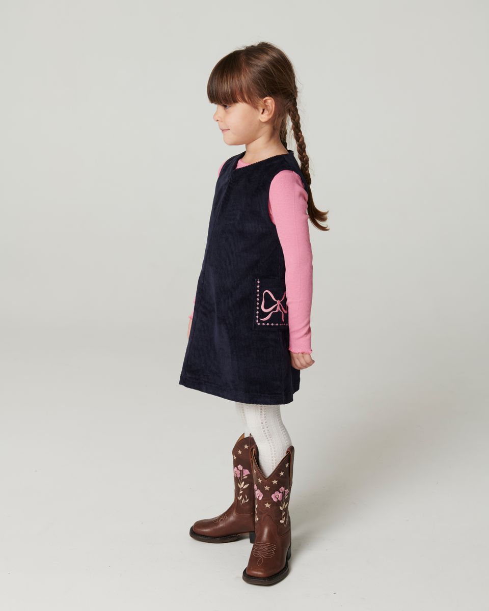 Navy Bow Corduroy Dress