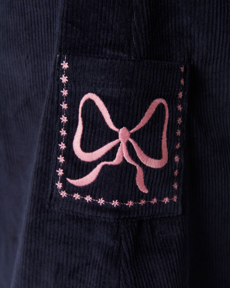 Navy Bow Corduroy Dress