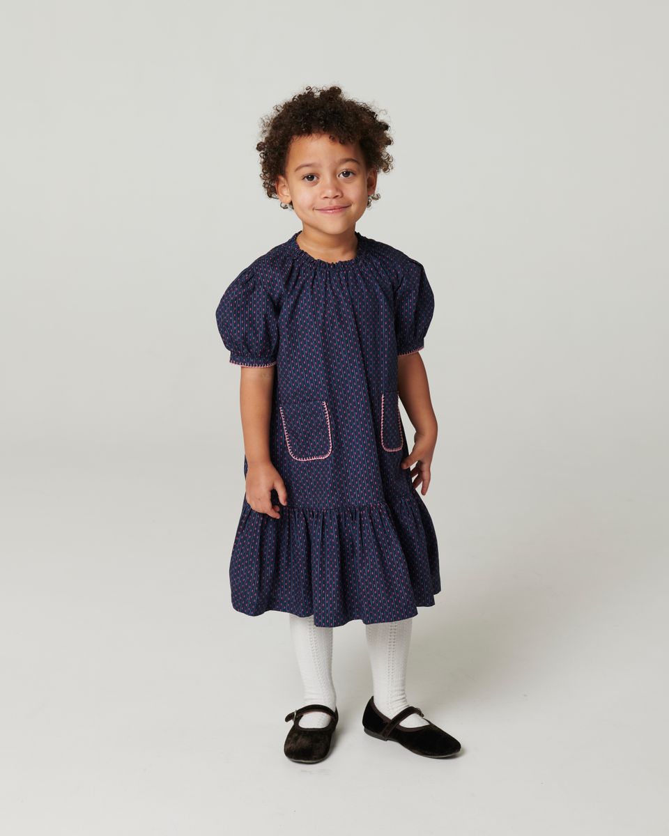 Navy Pinstripe Tulip Dress