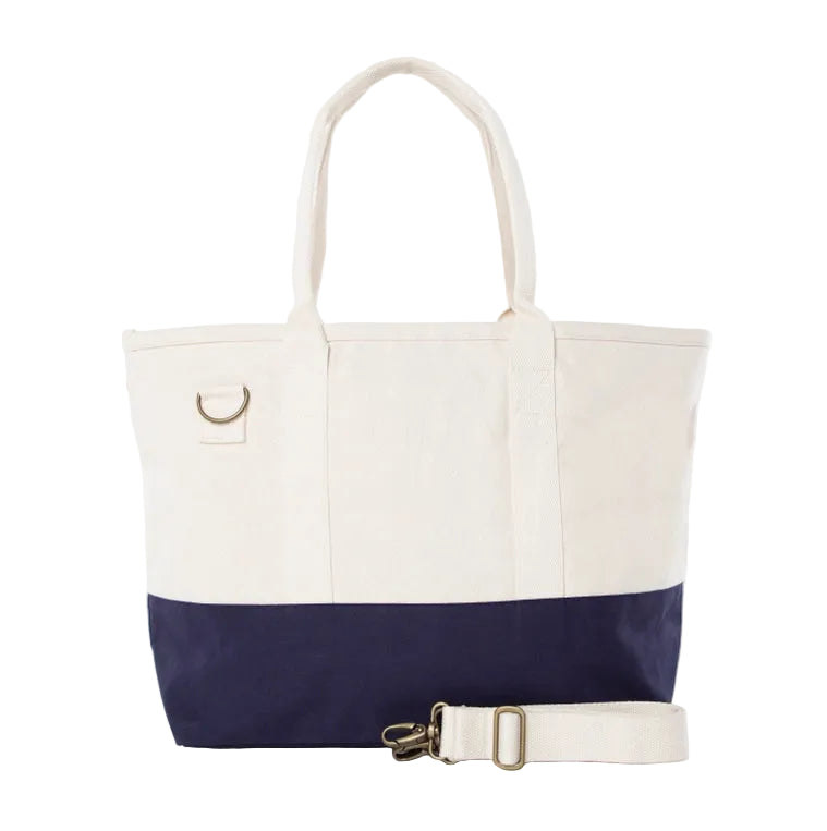 Navy Colorblock Utility Canvas Tote