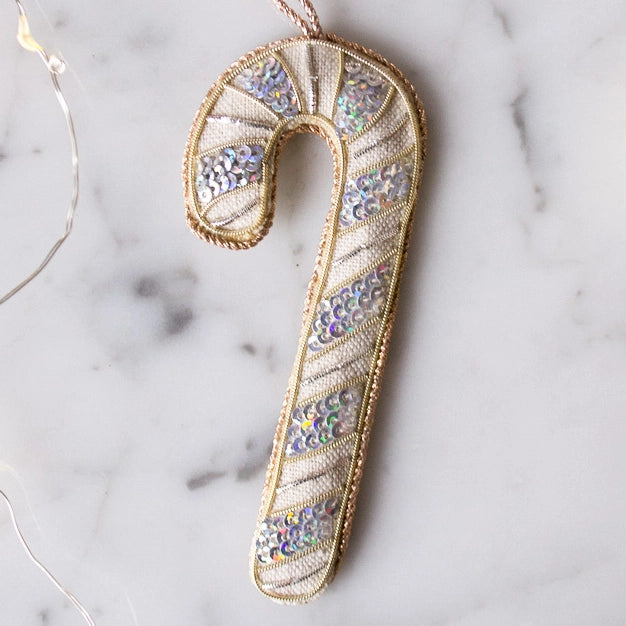 Handmade Irish Linen Candy Cane Ornament