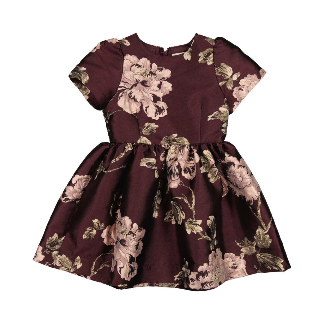 Doreen Toddler Dress in Deep Mulberry Jacquard