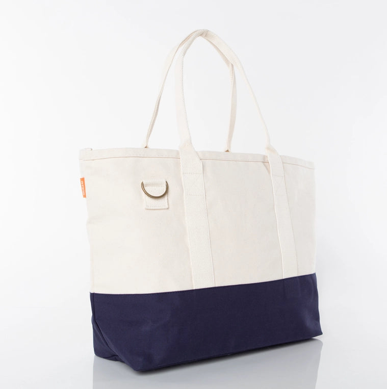 Navy Colorblock Utility Canvas Tote