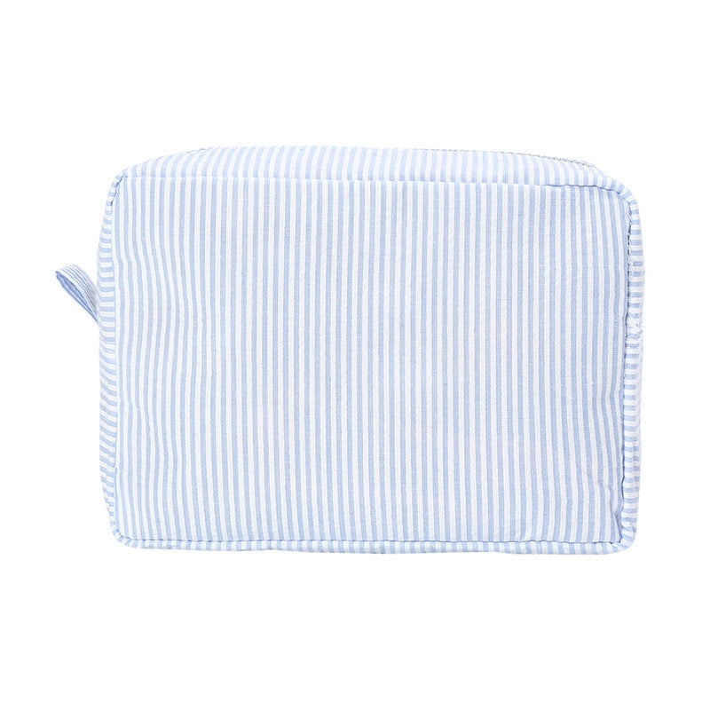 Light Blue Seersucker Striped Toiletry Bag