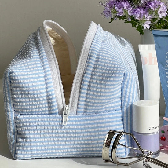 Light Blue Striped Toiletry Bag