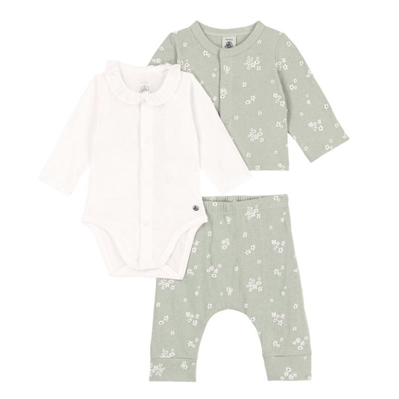 Floral Cardigan Set in Mint White