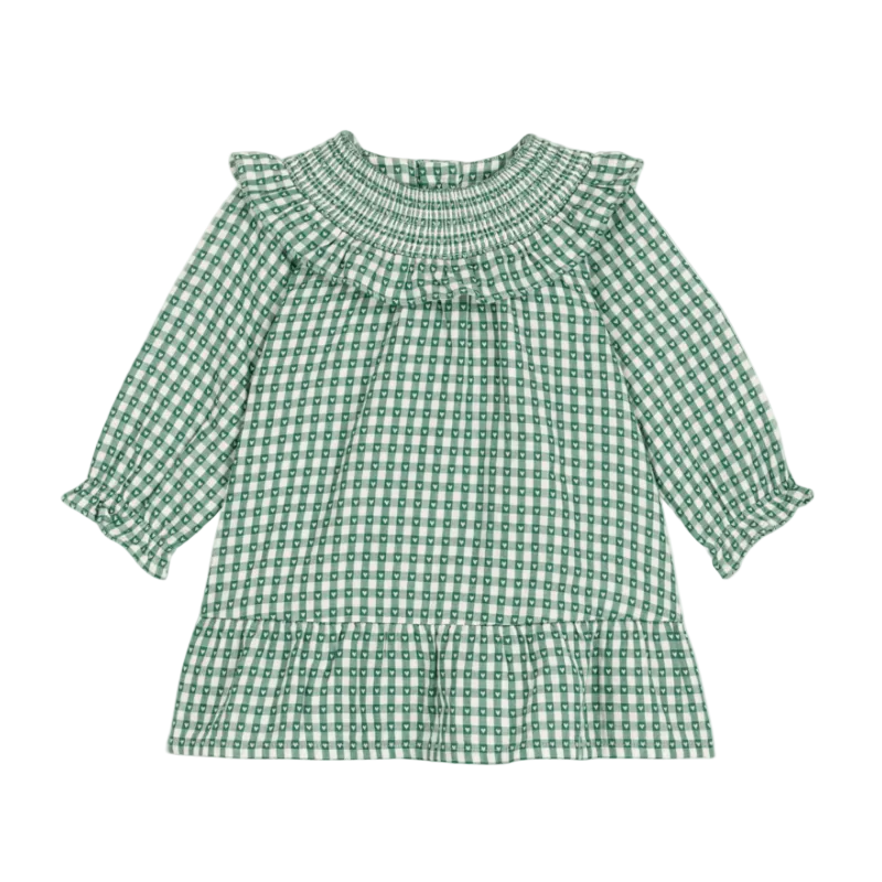 Pine Green Heart Check Dress - Baby