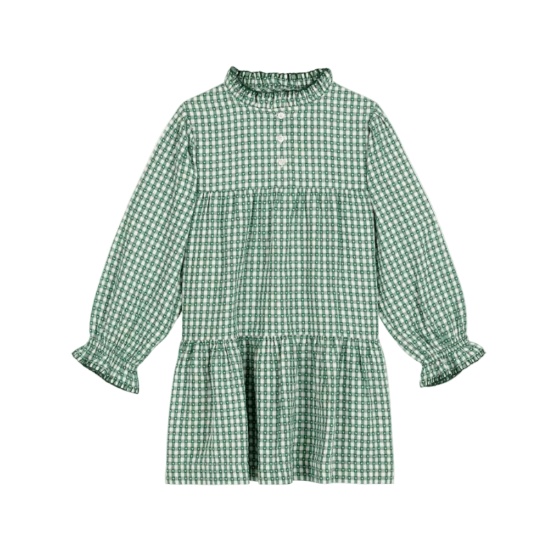 Pine Green Heart Check Dress - Kid