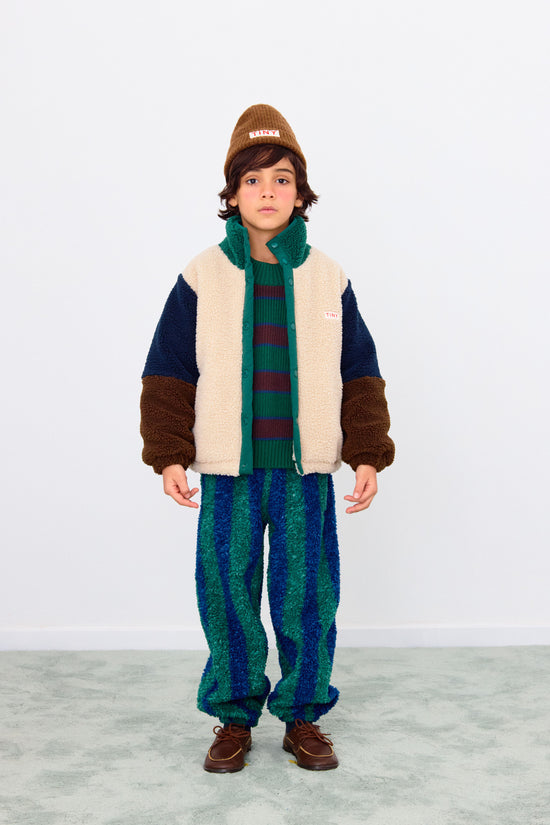 Green Color Block Sherpa Jacket