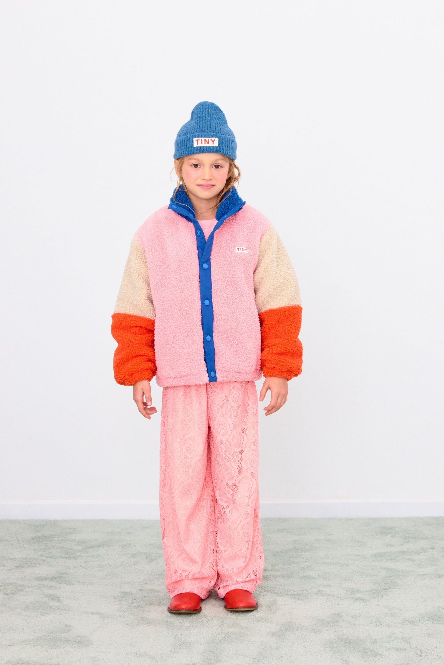 Pink Color Block Sherpa Jacket