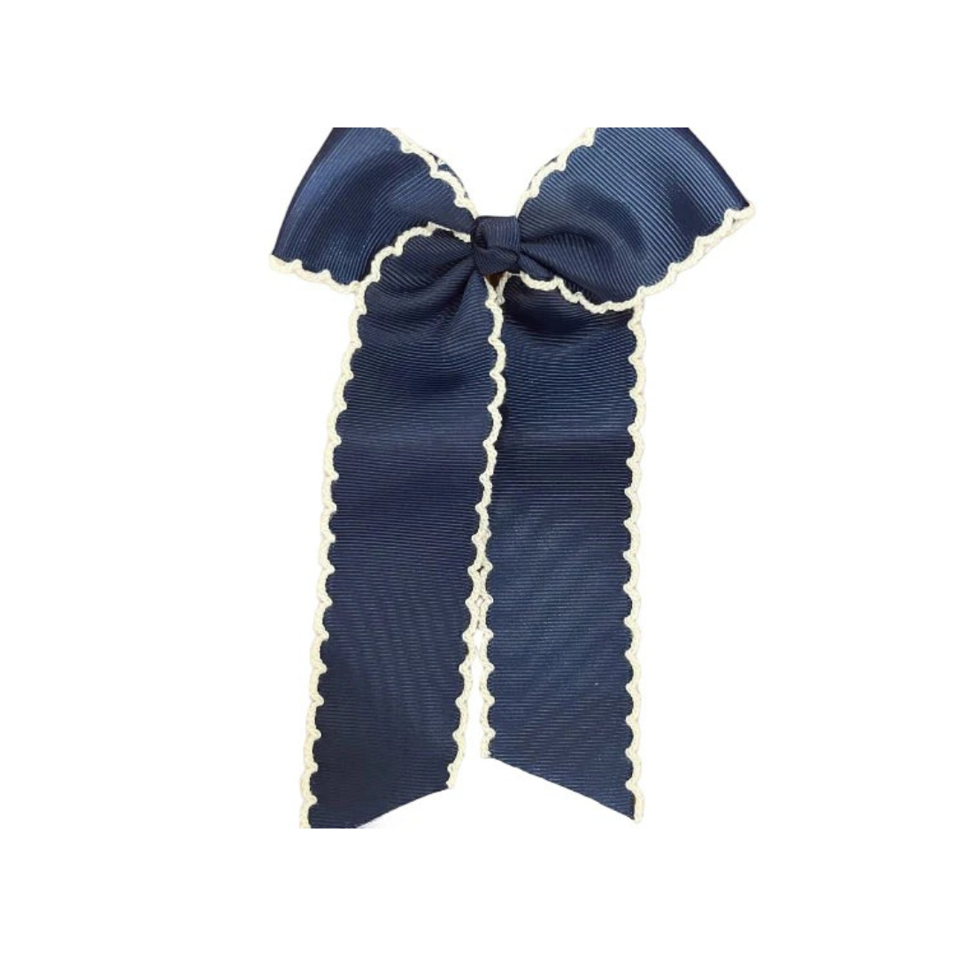 Personalized Hair Bow - Navy with White Trim