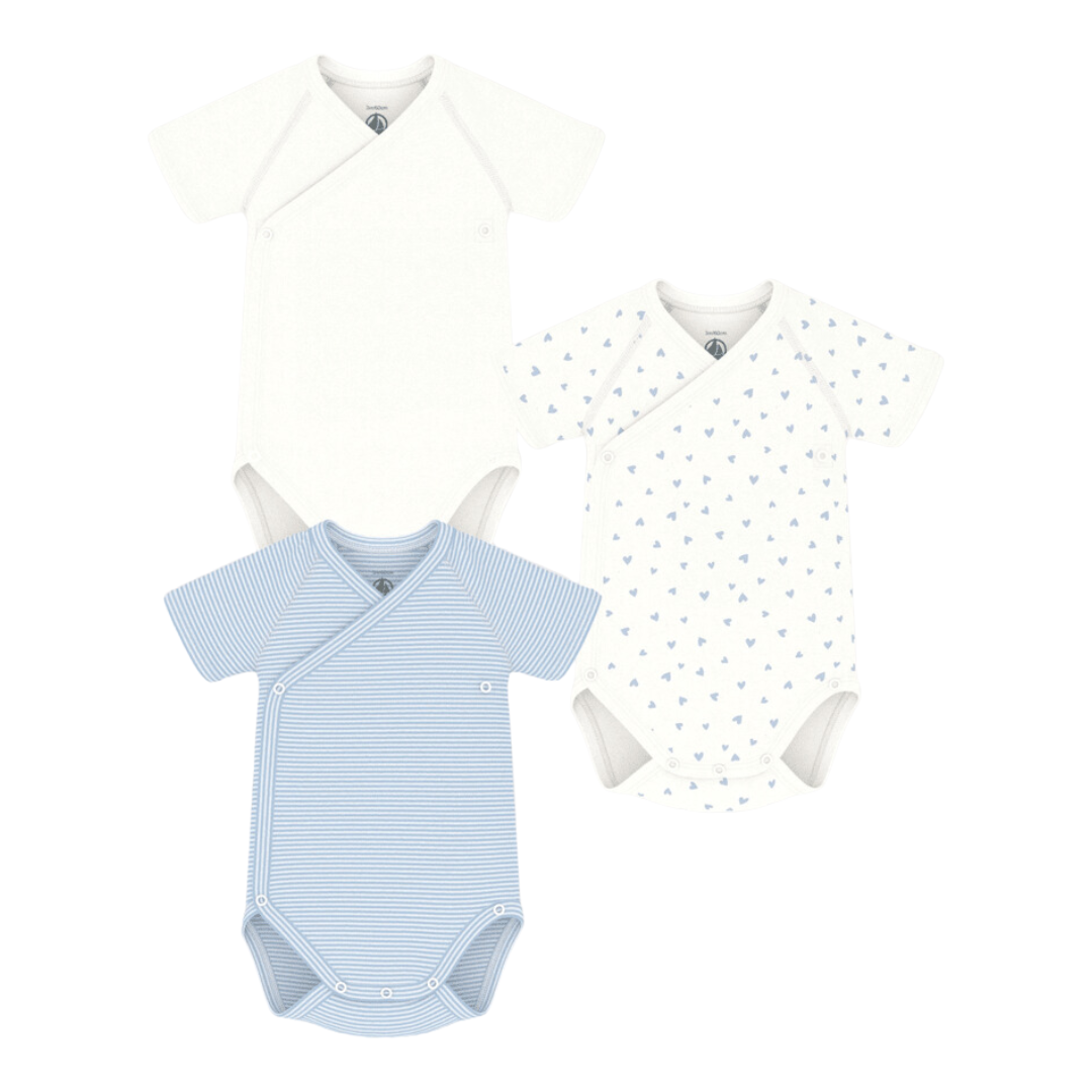 3 Pack White Blue Bodysuits