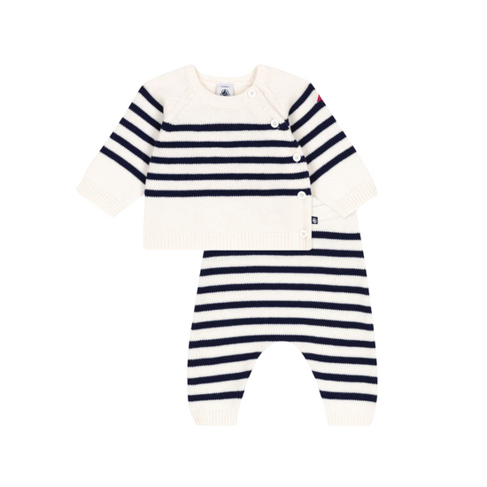 White Navy Stripe Knit Pants