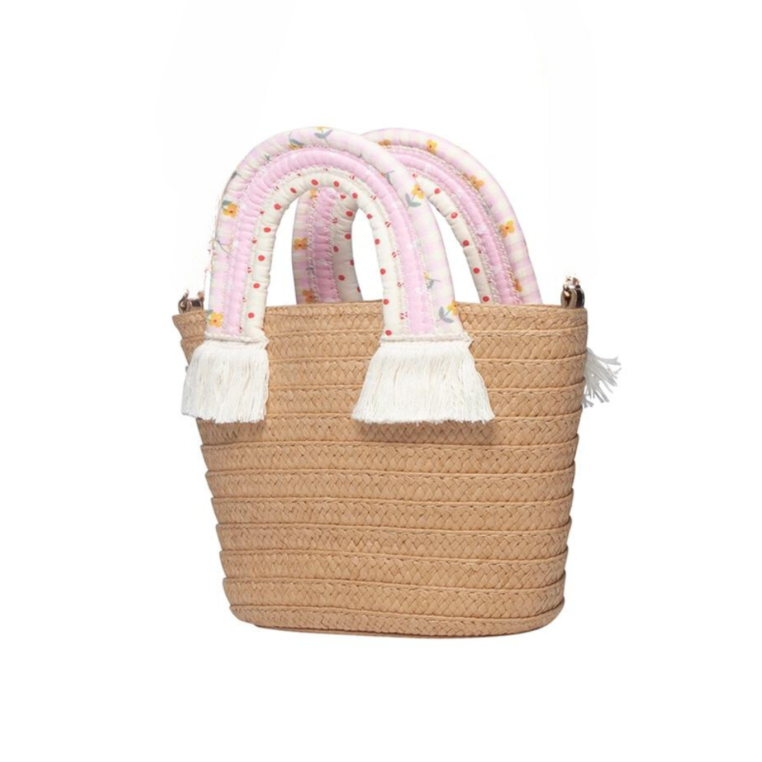 Rainbow Handle Basket Bag