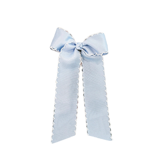 Personalized Hair Bow - Light Blue with White Trim