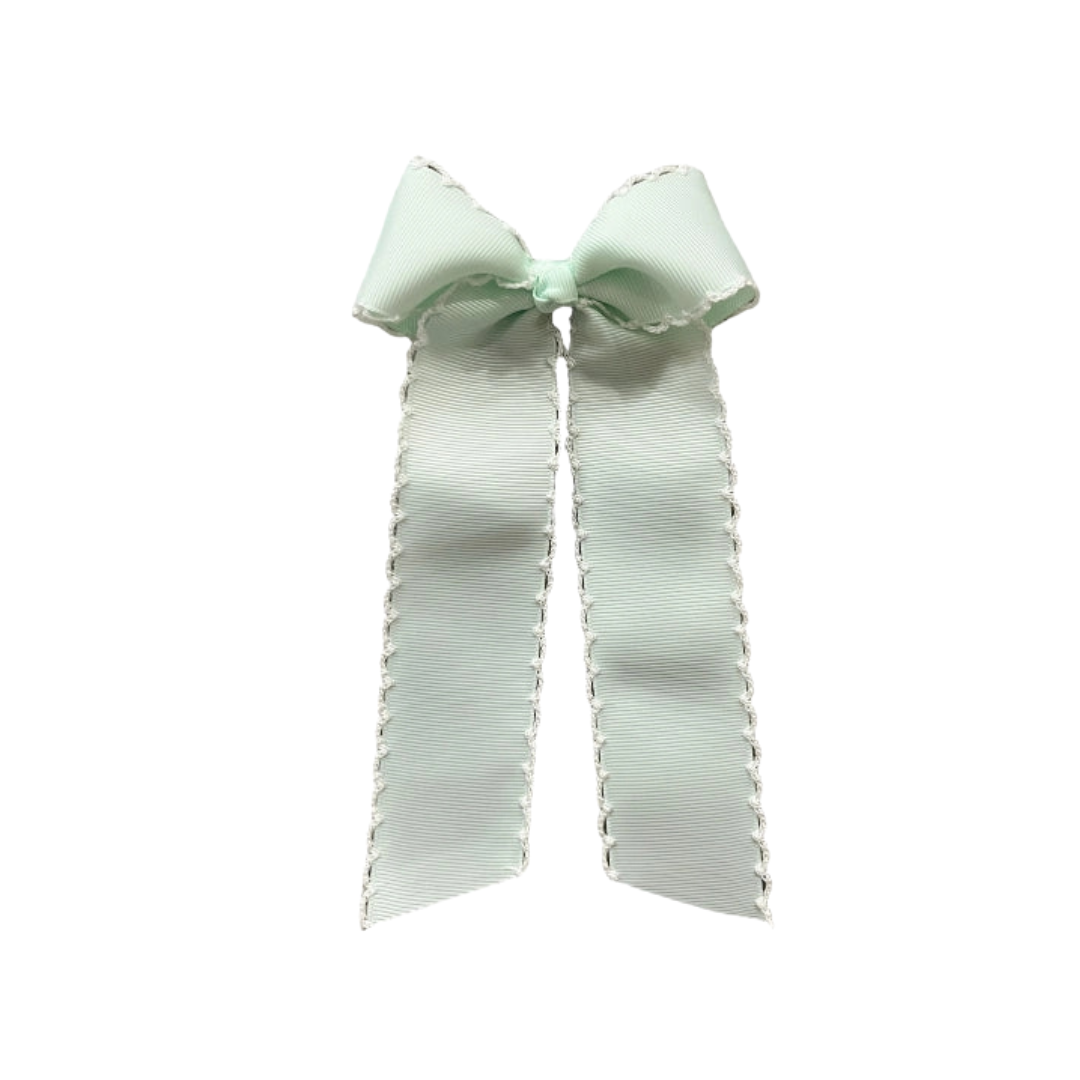 Personalized Hair Bow - Mint Green with White Trim