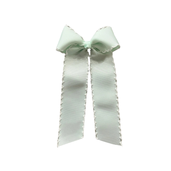 Personalized Hair Bow - Mint Green with White Trim