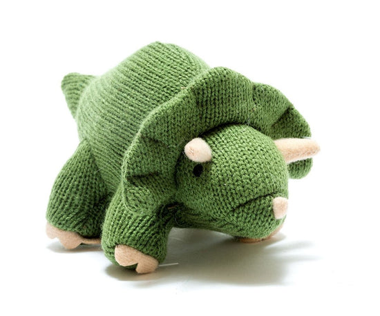 Load image into Gallery viewer, Knit Triceratops Dinosaur Rattle
