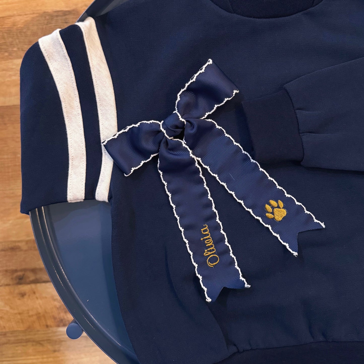 Personalized Hair Bow - Navy with White Trim