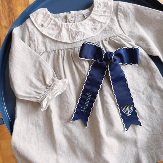 Personalized Hair Bow - Navy with White Trim