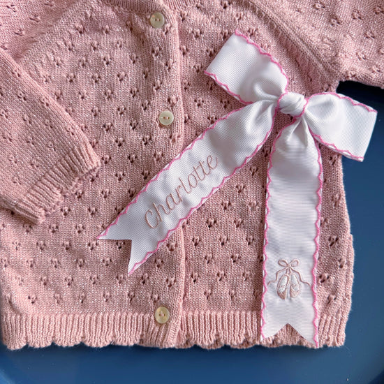 Personalized Hair Bow - White with Pink Trim