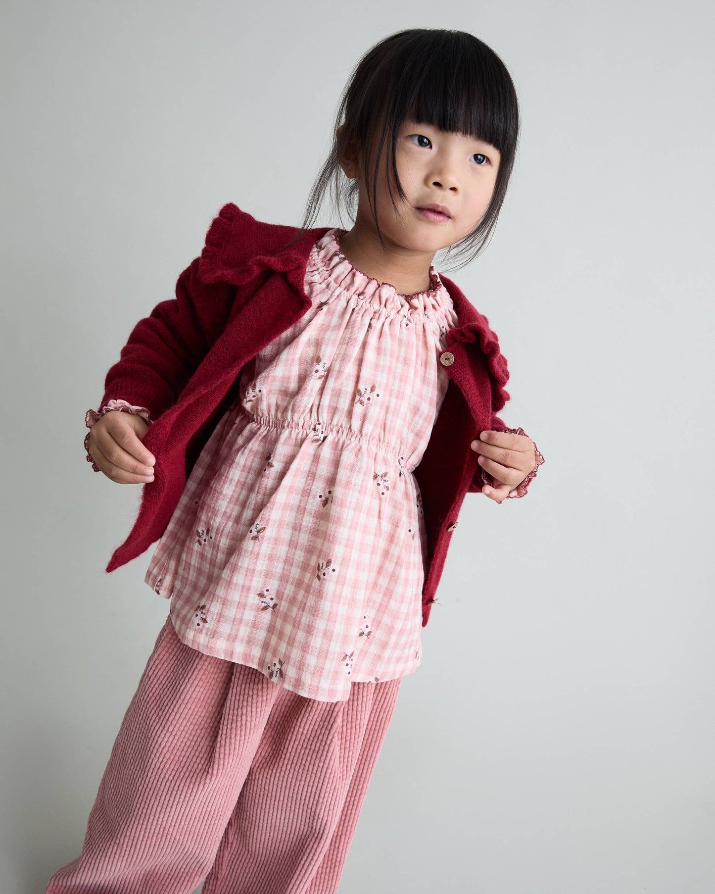 Peony Pink Check Blouse - Kid