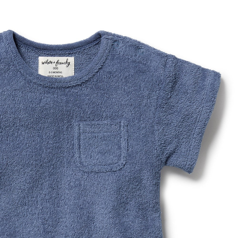 Deep Blue Terry Pocket Romper