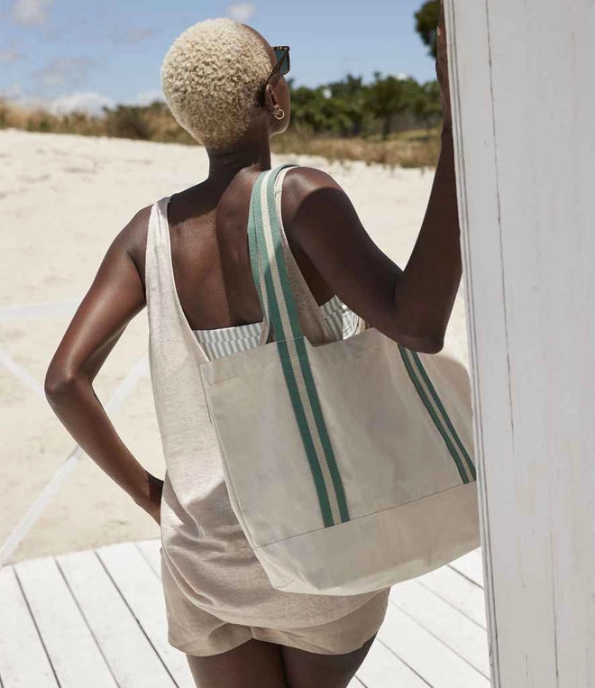 Green Stripe Medium Canvas Tote