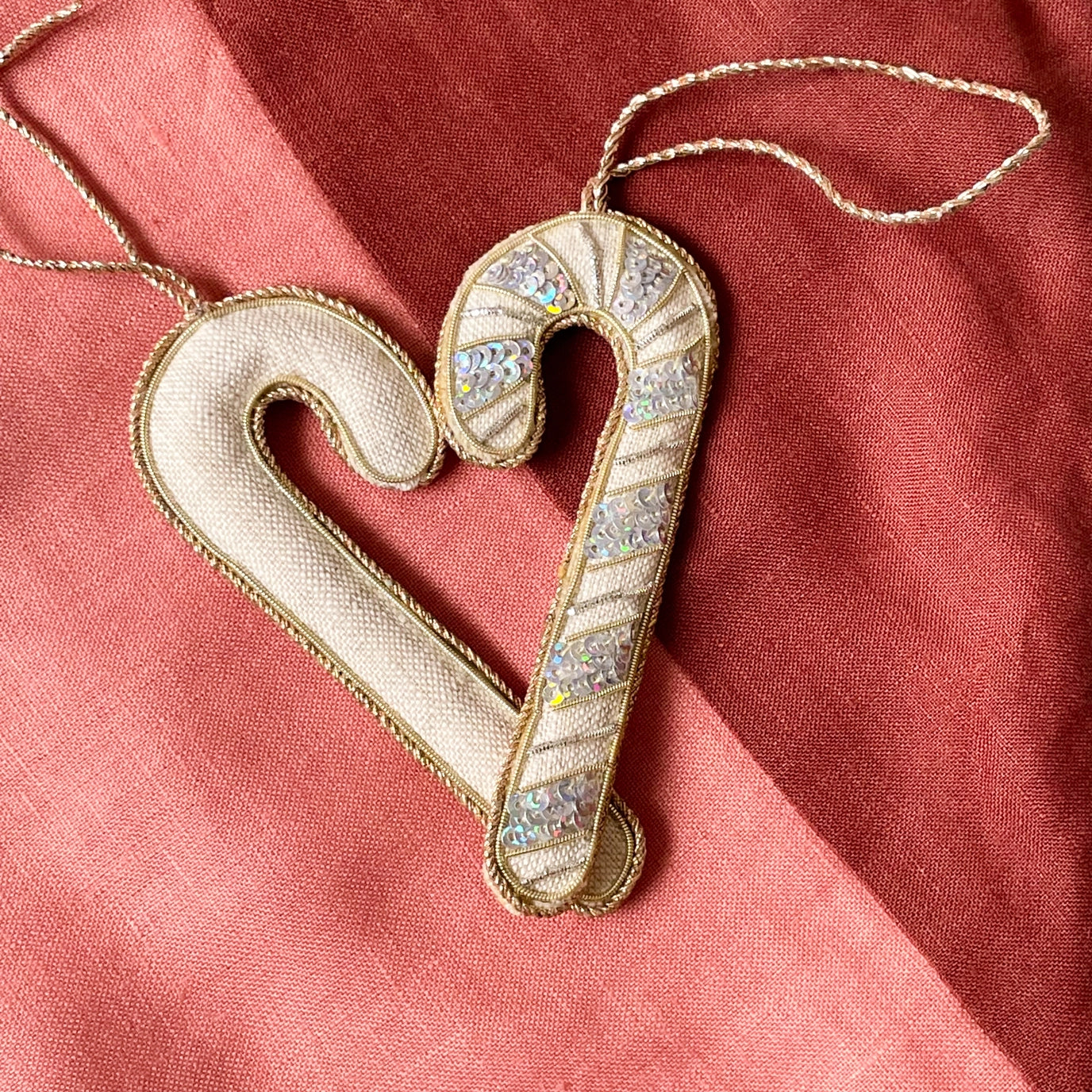 Handmade Irish Linen Candy Cane Ornament