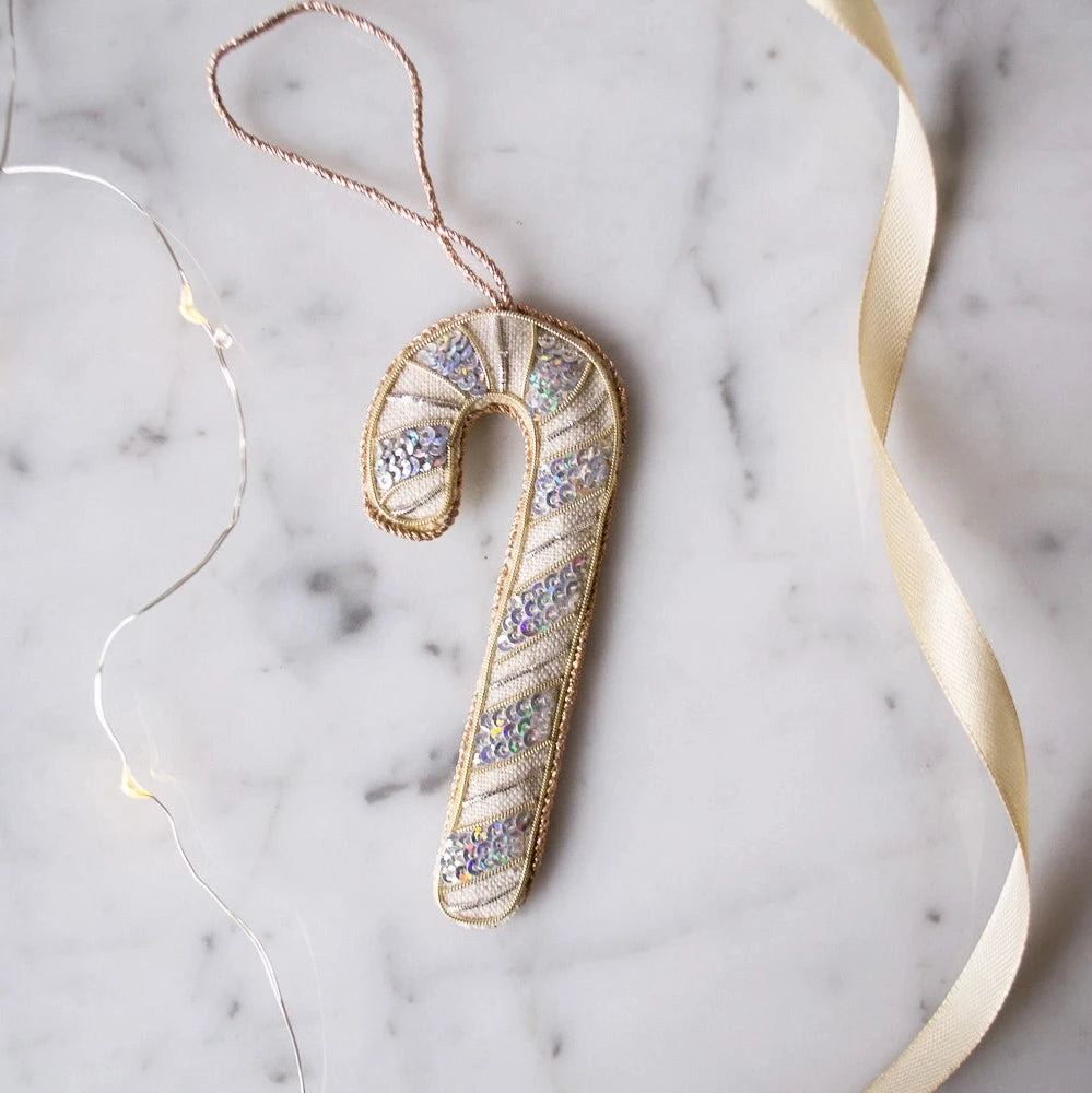 Handmade Irish Linen Candy Cane Ornament