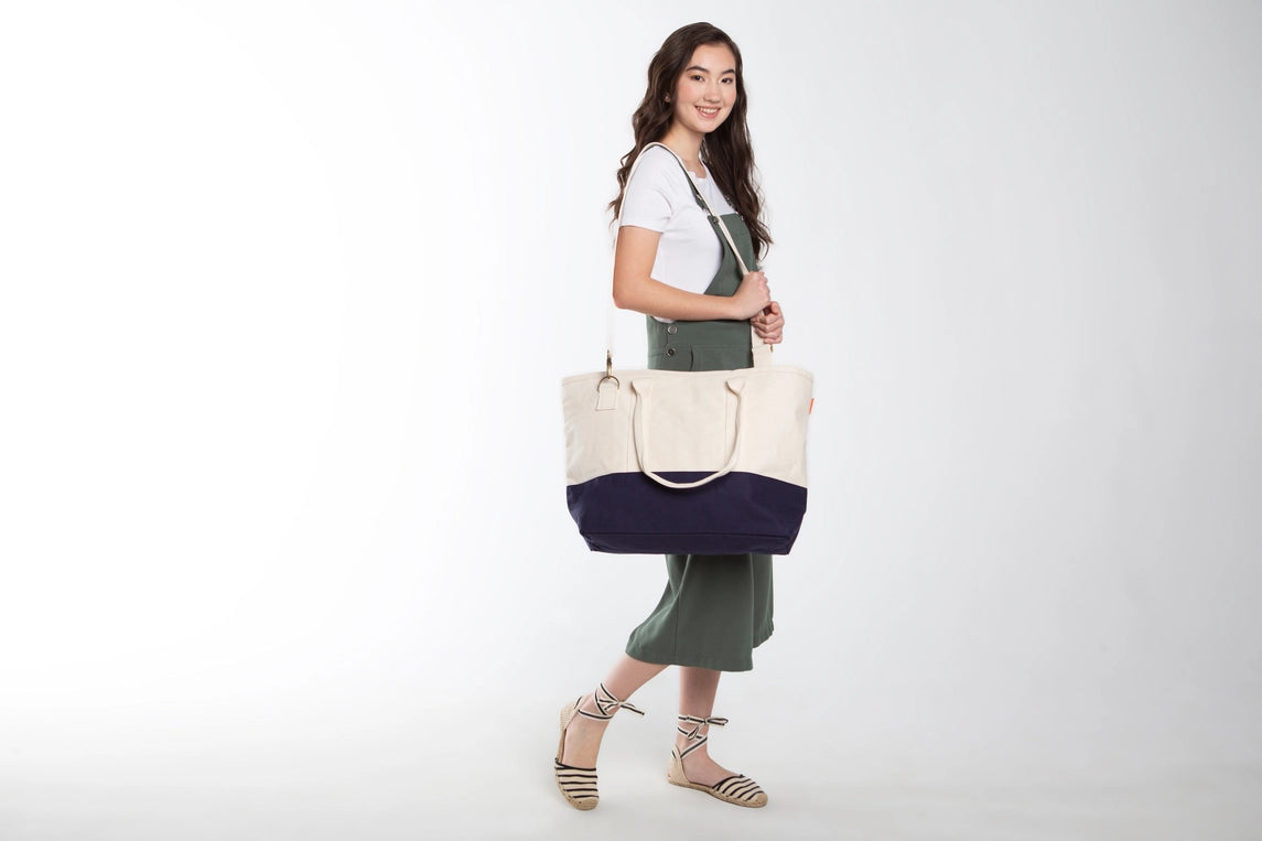 Navy Colorblock Utility Canvas Tote