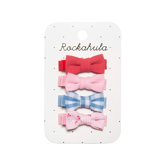 Load image into Gallery viewer, Cherry Gingham Mini Bow Clips
