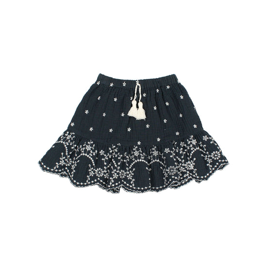Embroidered Muslin Skirt in Nuit