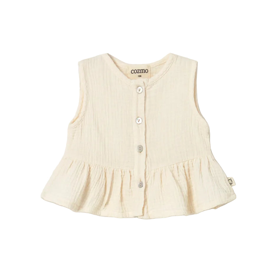 Ivory Gauze Button Tank