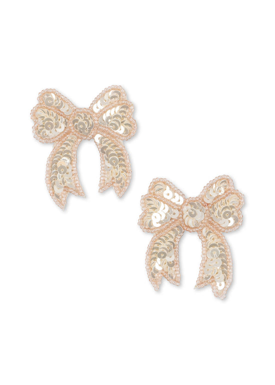 Two Pack Light White Sequin Bow Clips