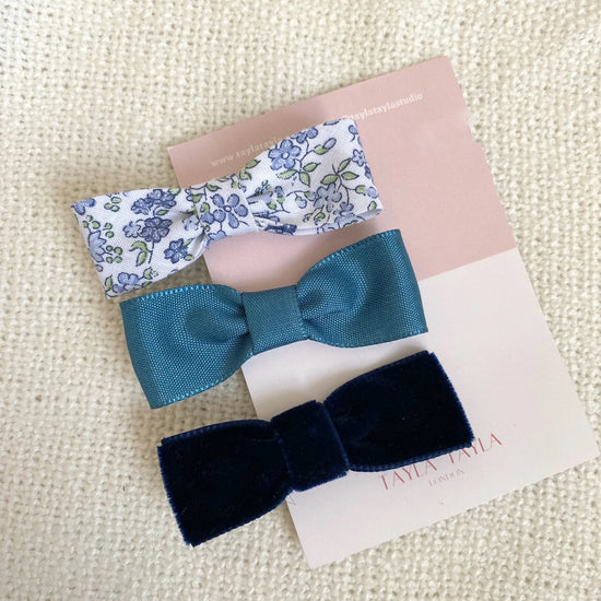 Blue Set of 3 Bow Hair Clips