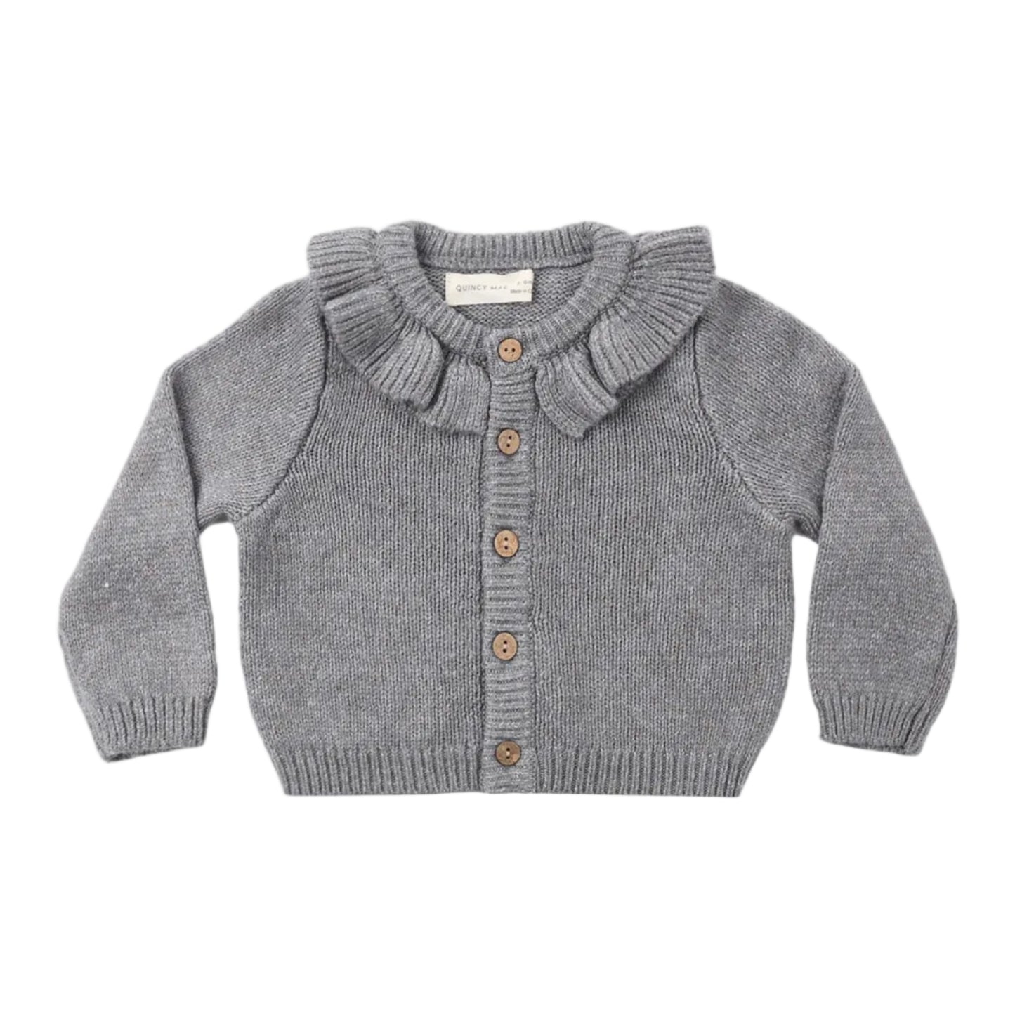 Ruffle Collared Cardigan in Heathered Slate
