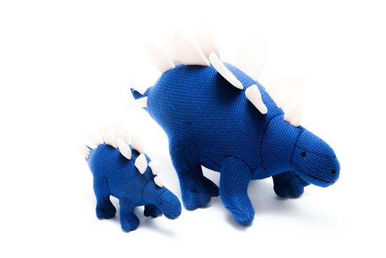 Load image into Gallery viewer, Knit Blue Stegosaurus Rattle
