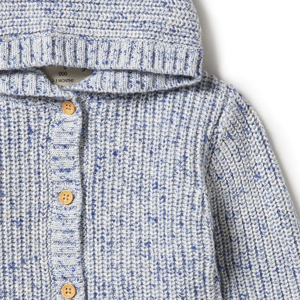Load image into Gallery viewer, Knit Button Sweater Jacket in Deep Blue Fleck
