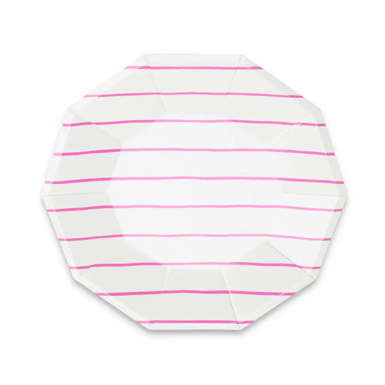 Frenchie Striped Bright Pink Plates - Small